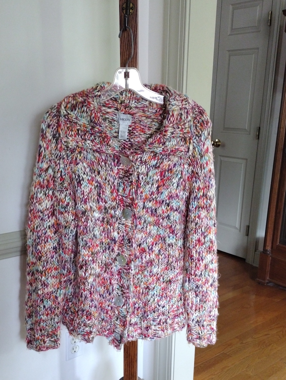 Chico's Multicolor Marled Button Cardigan - Pink, Cream, Blue, Orange